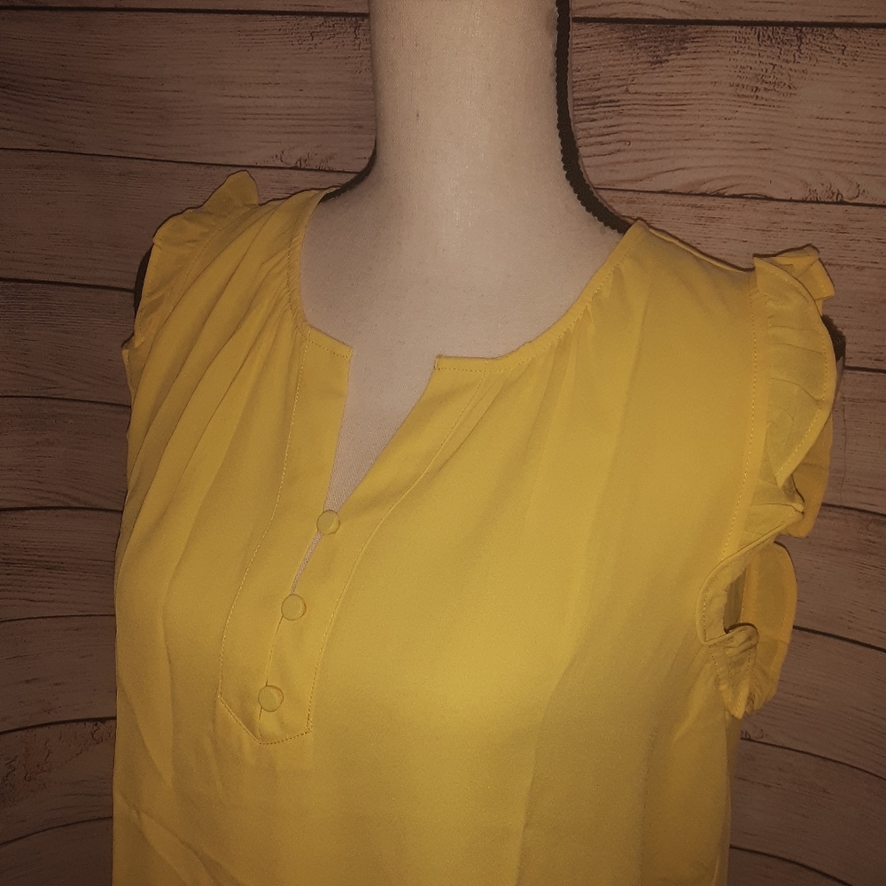 Loft Outlet Canary Yellow Flutter Sleeve Blouse